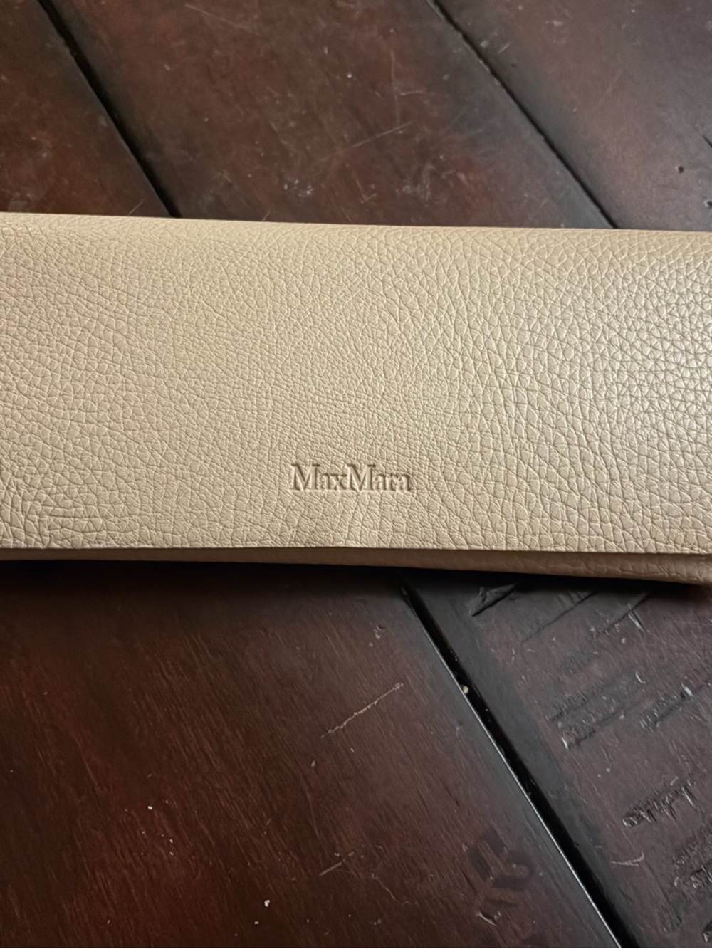 MaxMara Beige Textured Leather Glasses Case